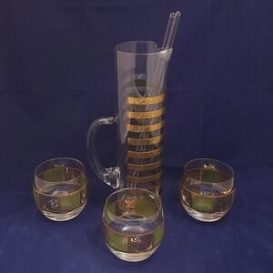 Culver Regiment Martini Pitcher &‎ 3 Culver Prado Roly Poly Glasses Lot